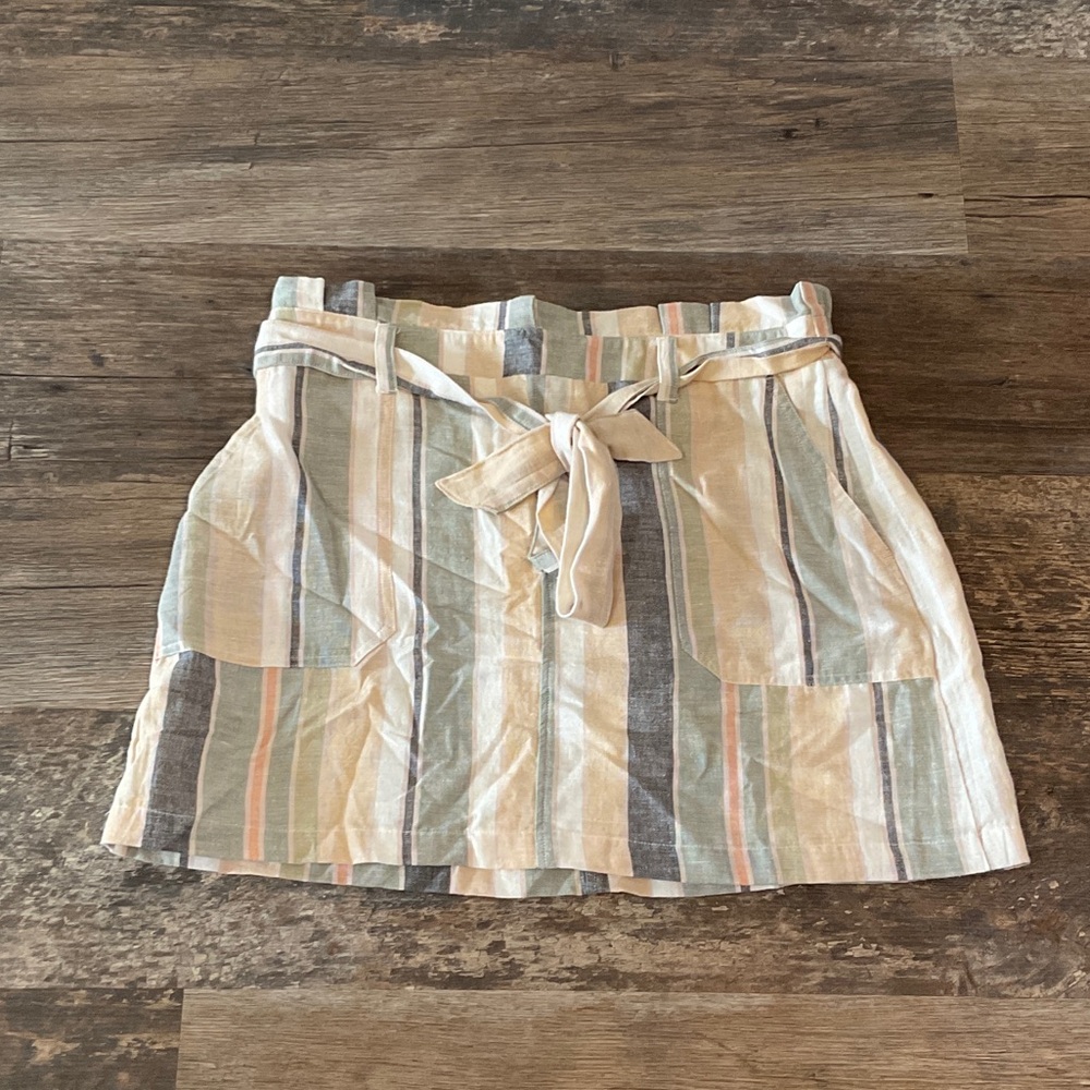 American Eagle Outfitters Striped Linen Mini Skirt with Tie Waist